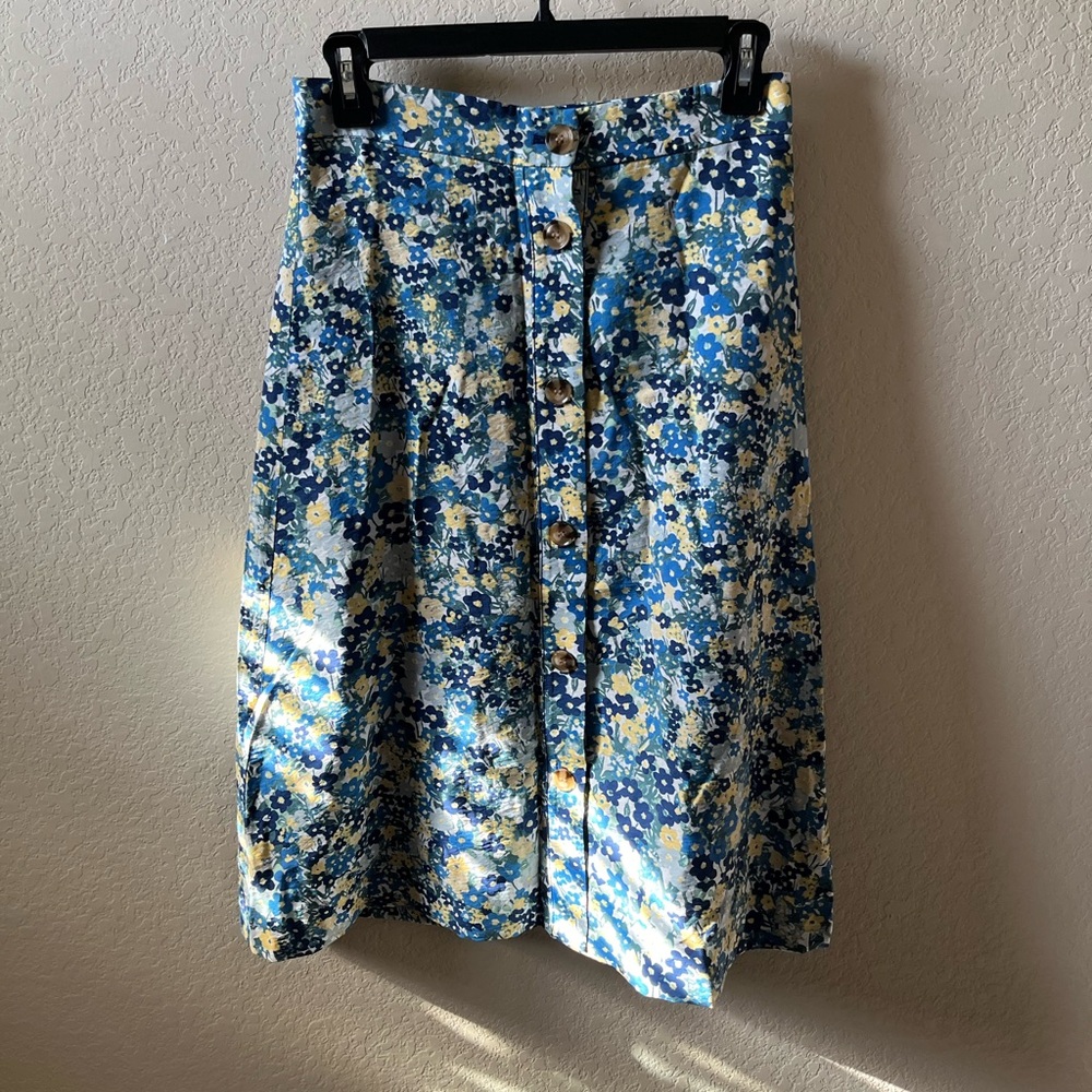 ANN TAYLOR | Blue Floral Midi Skirt